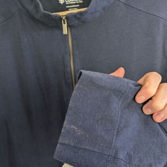 Coolibar Women's UV Protection Navy Full Zip Mock Neck Jacket Sweatshirt - Picture 4 of 7